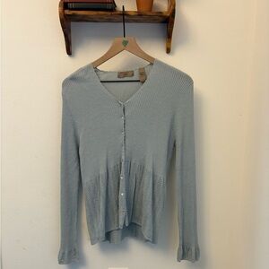 I.E. Y2K Ribbed Button-Front Cardigan Blue-Gray Size Large
